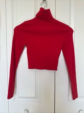 Zara Cropped Red Turtleneck Light-Weight Sweater Y2K Aesthetic Apres-Ski Chic XS